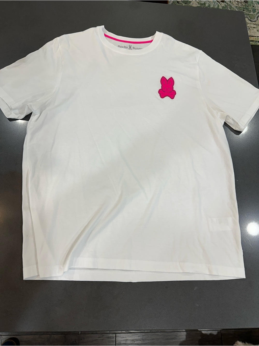 MEN'S PSYCHO BUNNY CLEVELAND CHAINSTITCH PINK LOGO TEE WHITE size 8 (XXL)